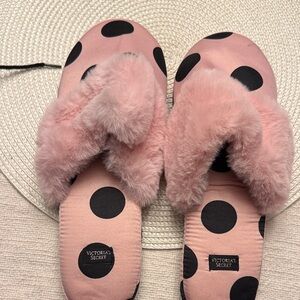 Victoria's Secret Pink and Black Polka Dot Slippers